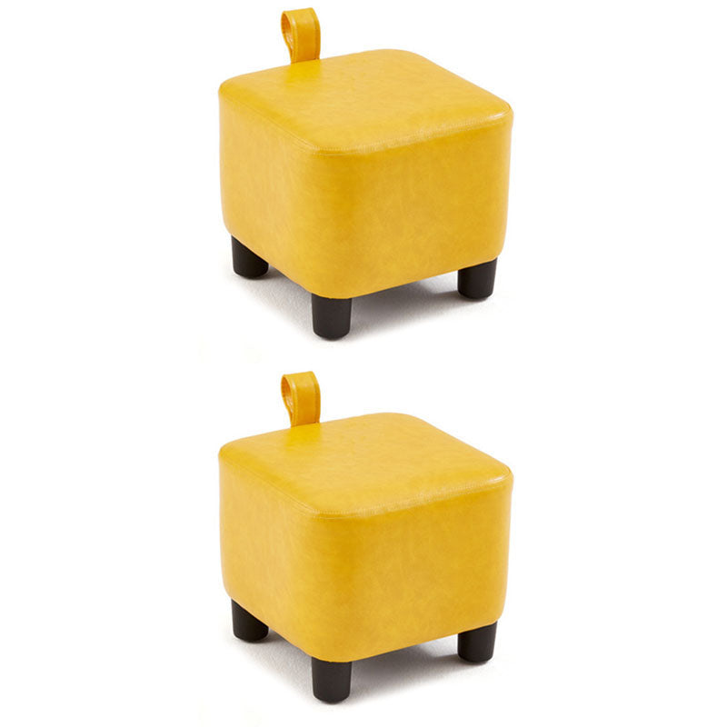 Contemporary Style Footstool Square Leather Foot Stool with 4 Legs