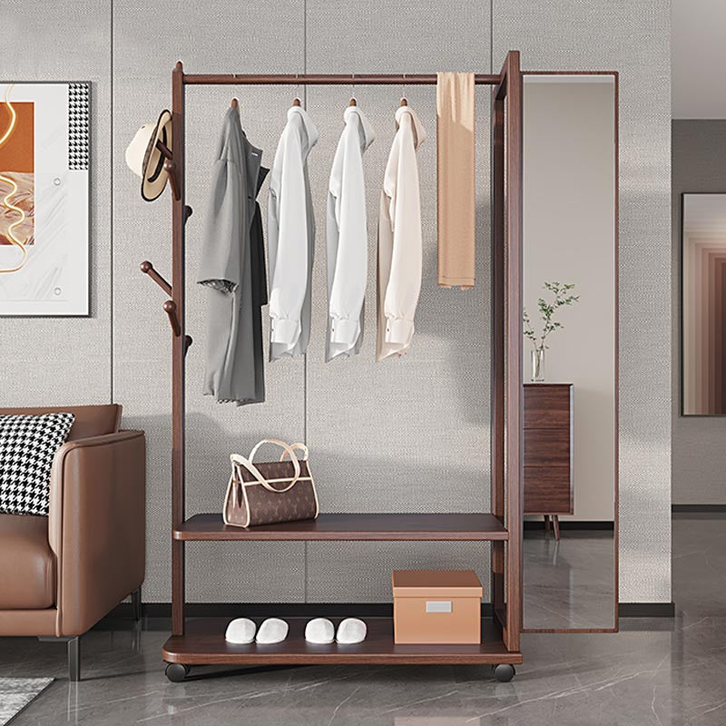 Modern Style Wardrobe Wooden Armoire with Mirror and Storage Shelves
