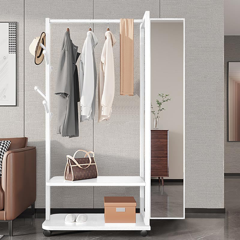 Modern Style Wardrobe Wooden Armoire with Mirror and Storage Shelves