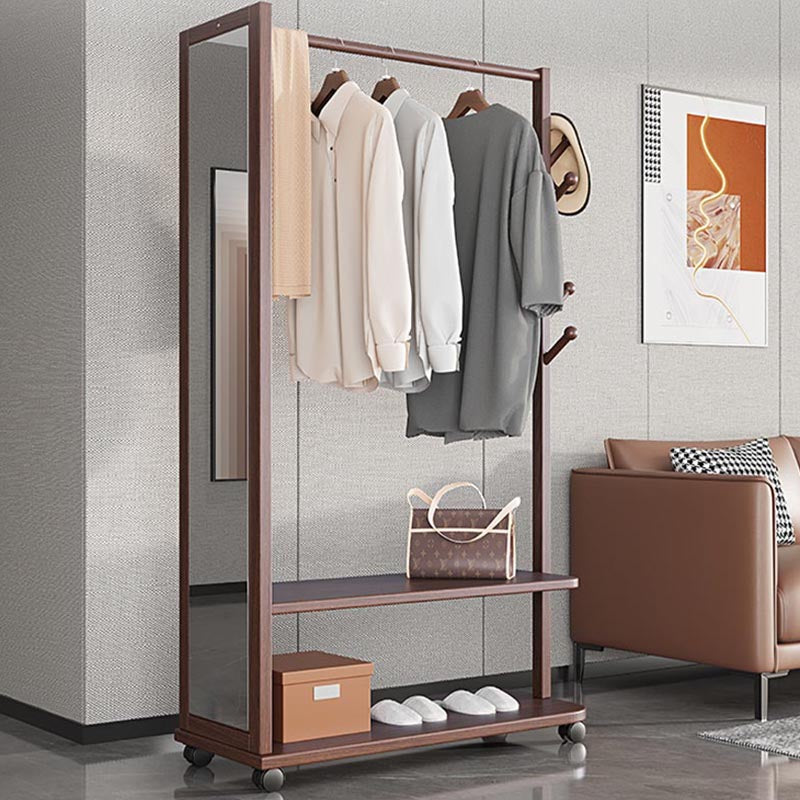 Modern Style Wardrobe Wooden Armoire with Mirror and Storage Shelves