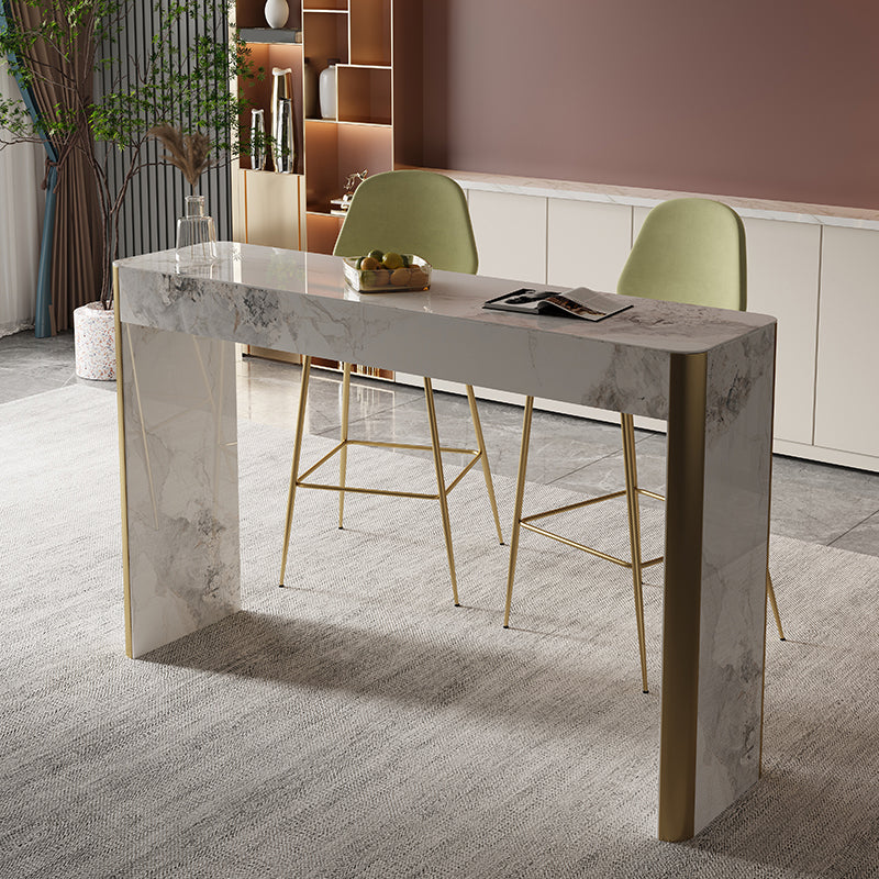 Glam Style Stone Bar Dining Table Rectangle Bar Table for Living Room