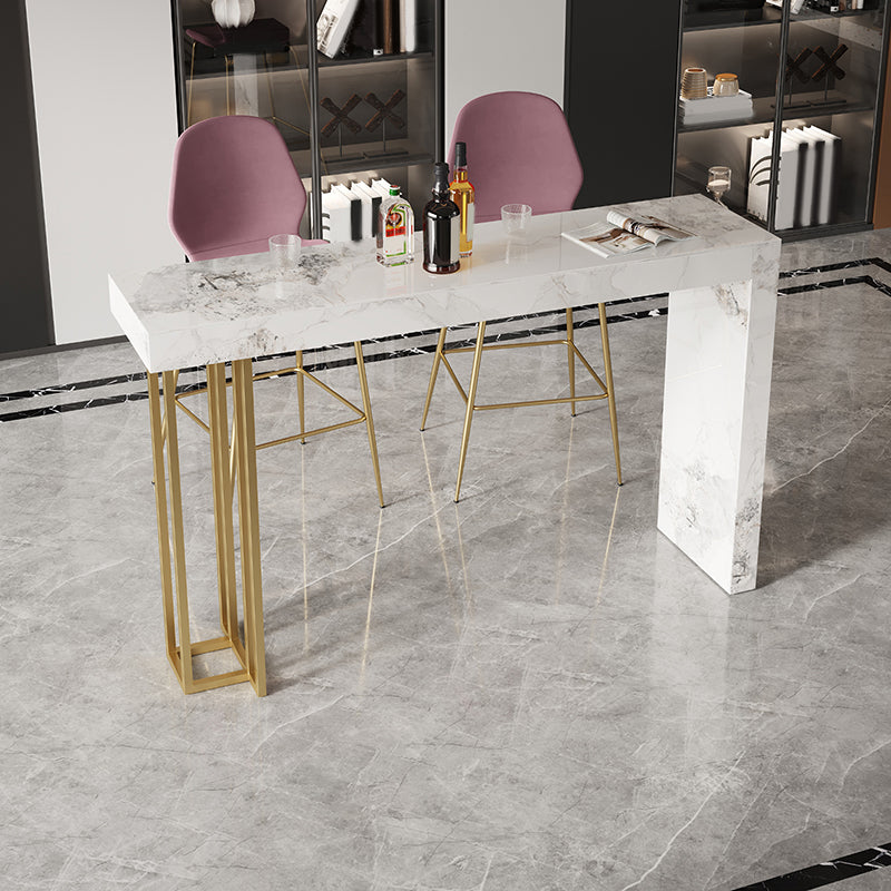 Glam Style Stone Bar Dining Table Rectangle Bar Table for Indoor