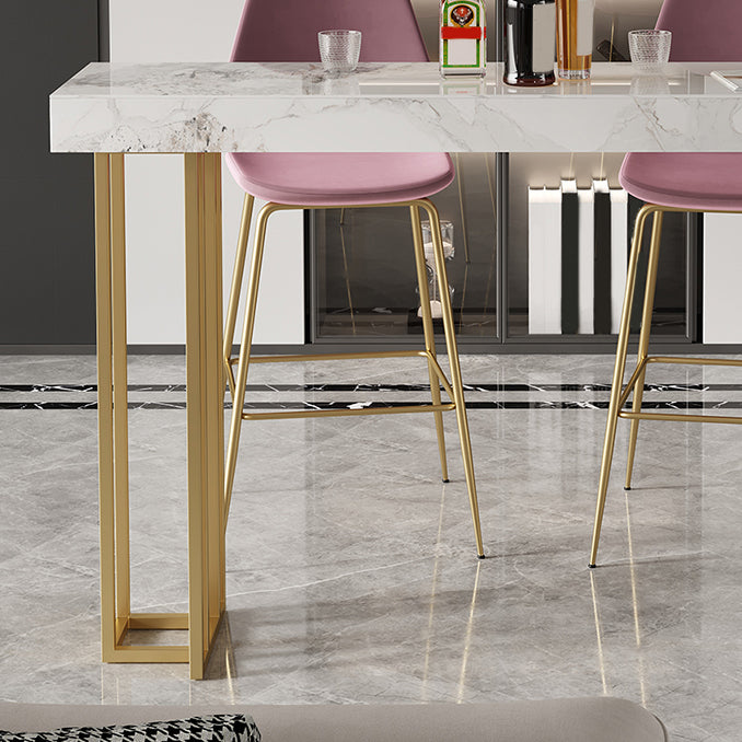 Glam Style Stone Bar Dining Table Rectangle Bar Table for Indoor