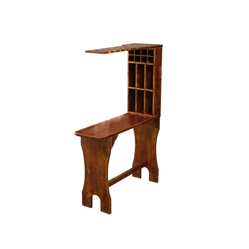 Brown Pine Wood Bistro Table with Wine Holder Pub Table for Bar