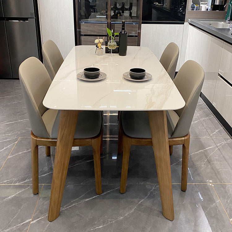 Minimalist Standard Height Dining Room Table Set with 4 Upholstered Kitchen Chairs