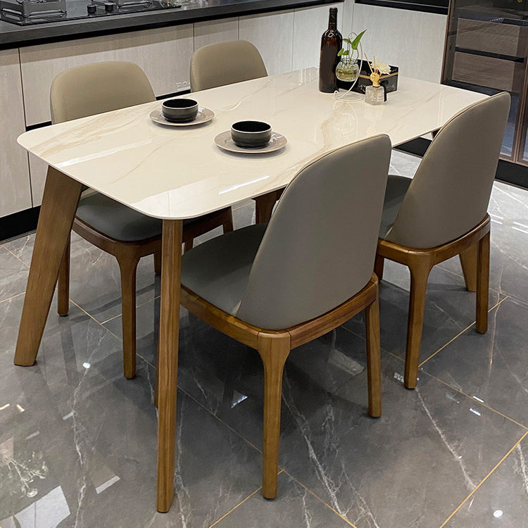 Minimalist Standard Height Dining Room Table Set with 4 Upholstered Kitchen Chairs