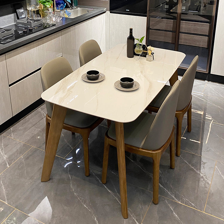 Minimalist Standard Height Dining Room Table Set with 4 Upholstered Kitchen Chairs