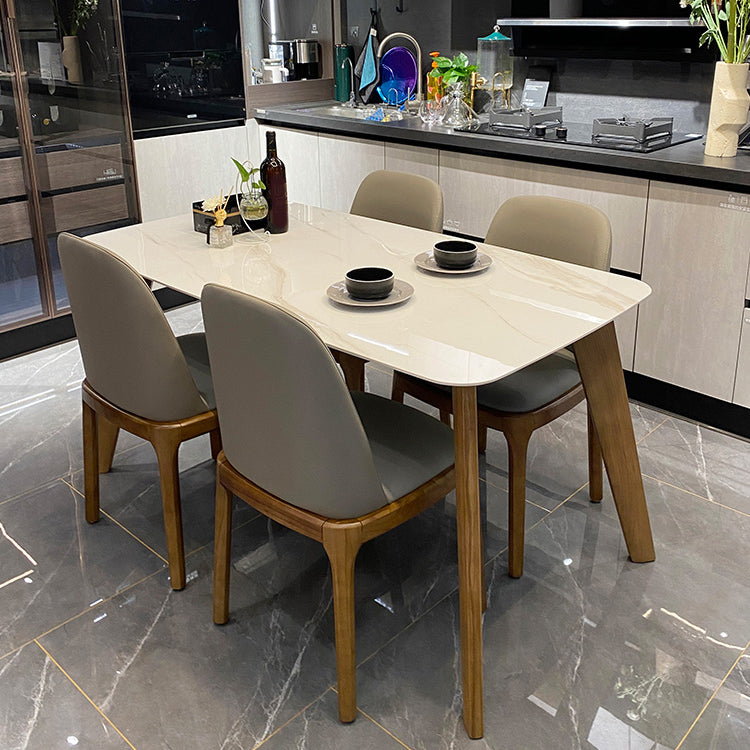 Minimalist Standard Height Dining Room Table Set with 4 Upholstered Kitchen Chairs