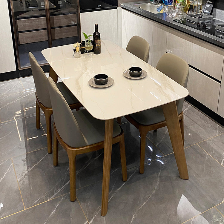 Minimalist Standard Height Dining Room Table Set with 4 Upholstered Kitchen Chairs