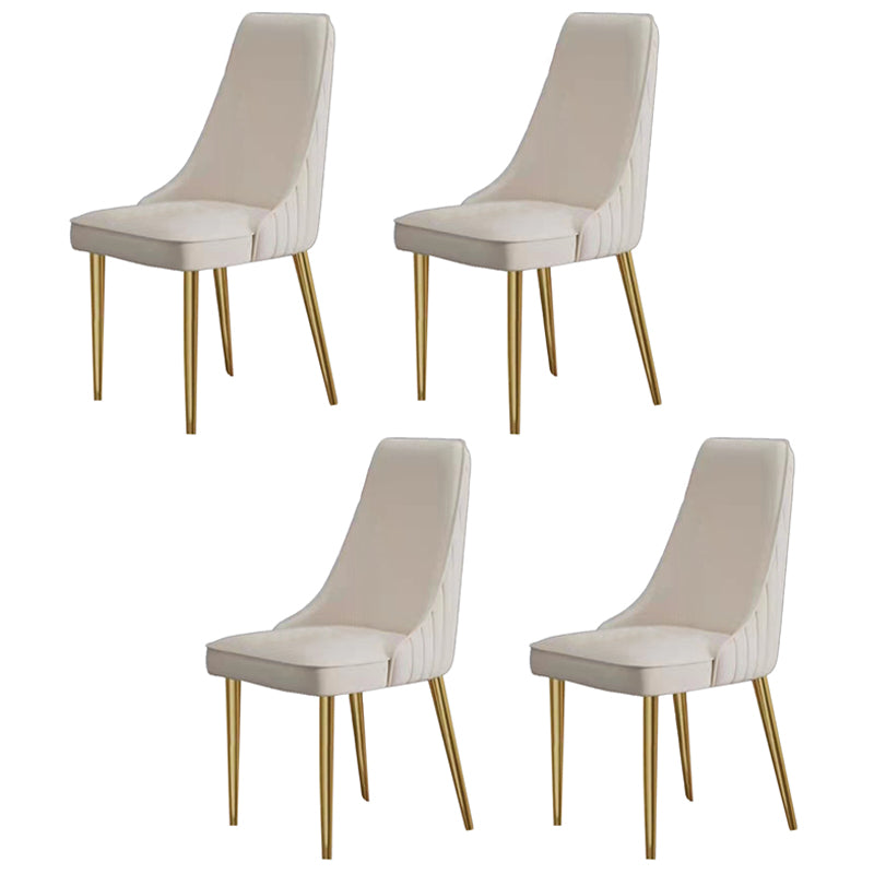 Minimalist Free Form Dining Table Set with 4 White Leather Dining Chairs