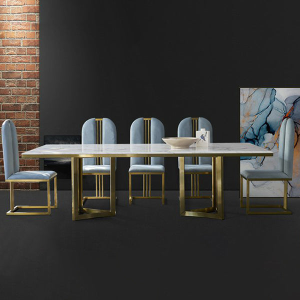 Contemporary Marble Dining Table with 4/6 Leather Dining Chairs