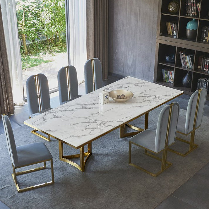 Contemporary Marble Dining Table with 4/6 Leather Dining Chairs