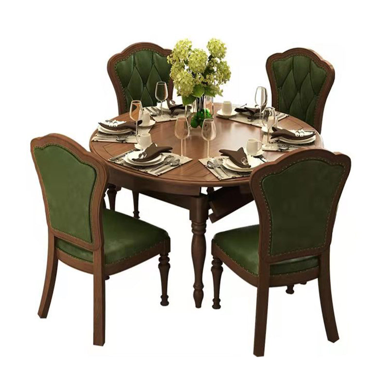 1/5/7 Pcs Solid Wood Dining Set with Foldable Table and Leather Chairs