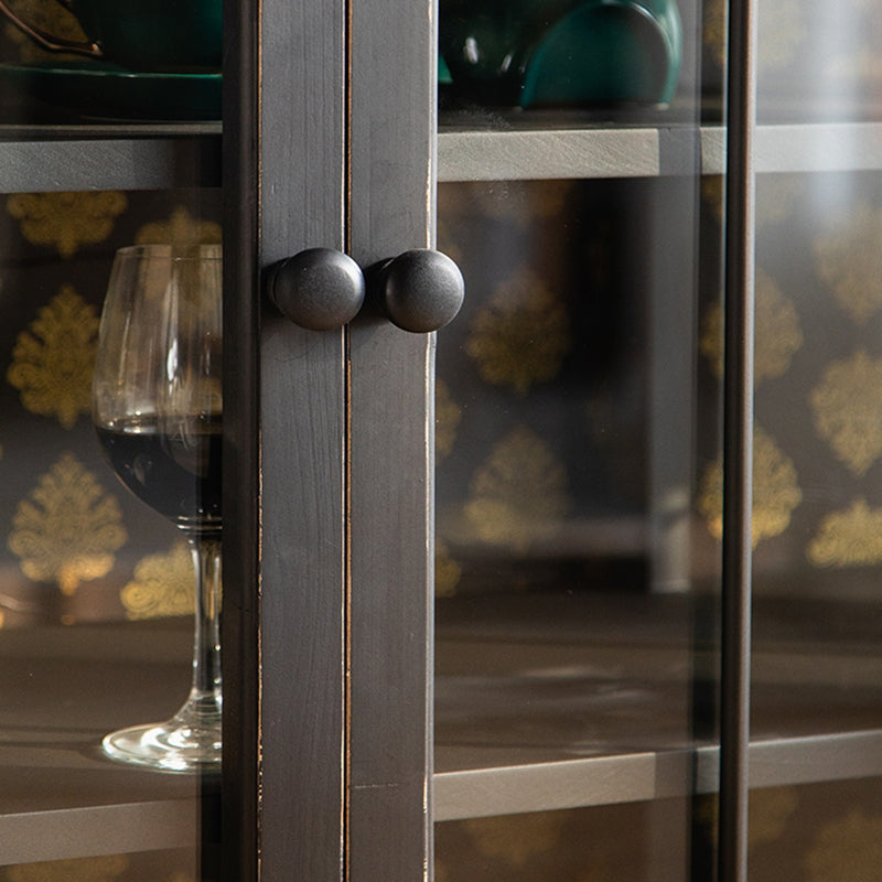 Traditional Curio Cabinet Solid Wood Glass Doors Storage Cabinet for Dining Room