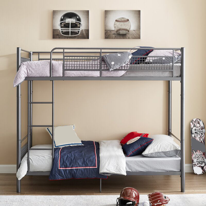 Metal Bunk Bed 74.80" H High Bunk Bed Frame with Built-In Ladder