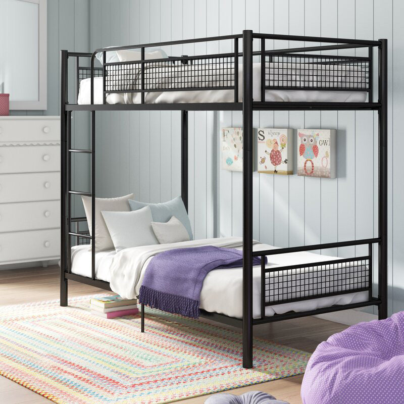 Metal Bunk Bed 74.80" H High Bunk Bed Frame with Built-In Ladder