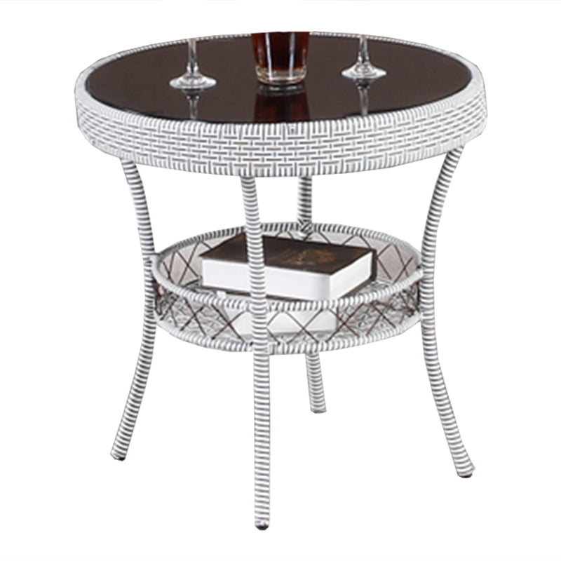 Rattan Dining Table Set Glass Top Round Shape Table for Courtyard