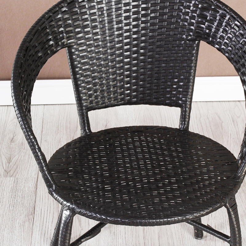 Rattan Dining Table Set Glass Top Round Shape Table for Courtyard