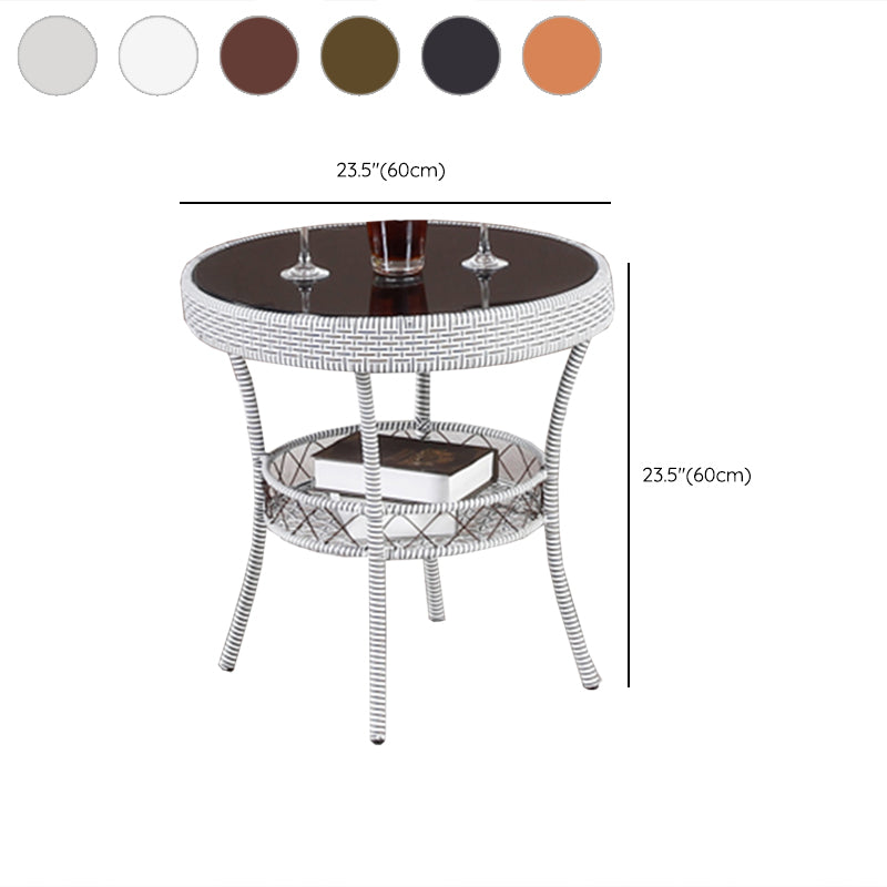 Rattan Dining Table Set Glass Top Round Shape Table for Courtyard