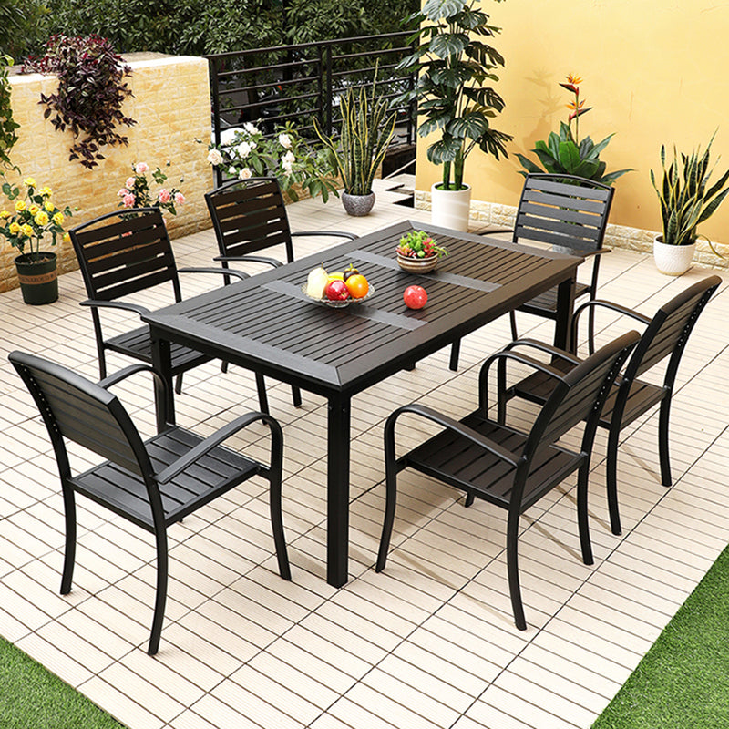 Outdoor Industrial Patio Table Metal Frame Dining Table in Black