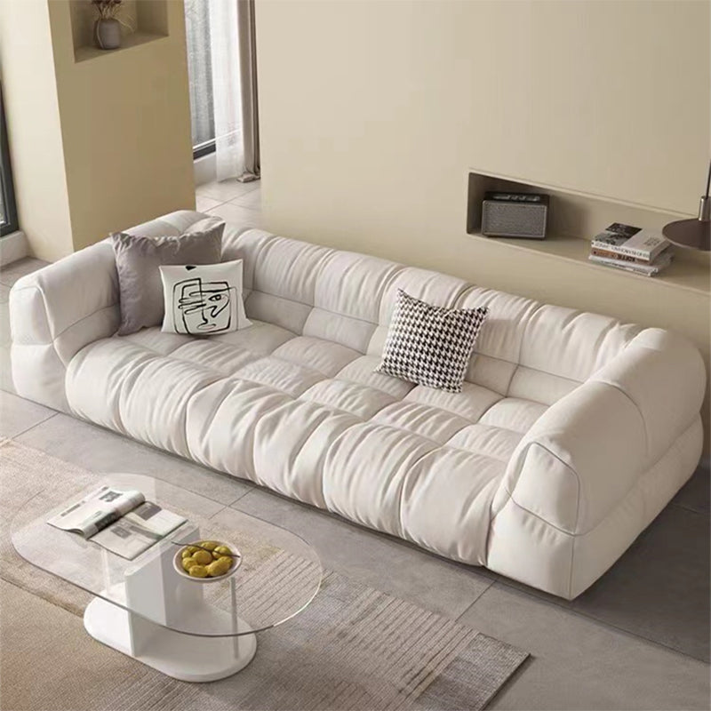 Modern Simple Square Arm Sofa & Chaise in White Biscuit Back Sectional Sofa
