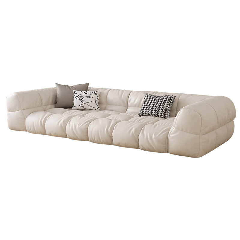 Modern Simple Square Arm Sofa & Chaise in White Biscuit Back Sectional Sofa