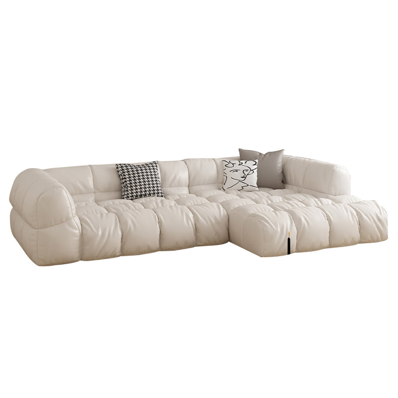 Modern Simple Square Arm Sofa & Chaise in White Biscuit Back Sectional Sofa