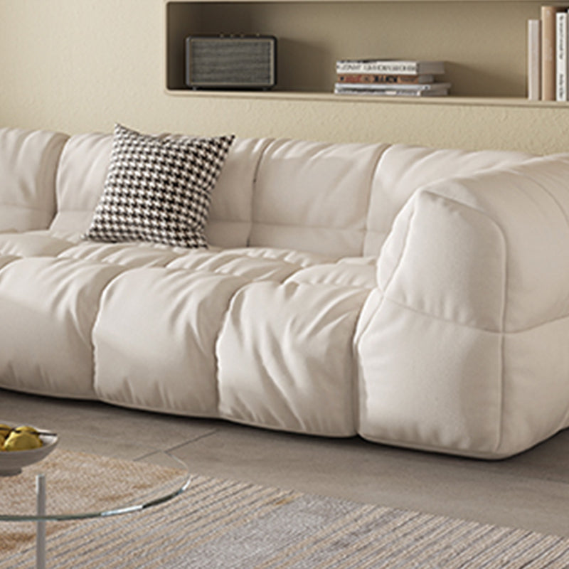 Modern Simple Square Arm Sofa & Chaise in White Biscuit Back Sectional Sofa