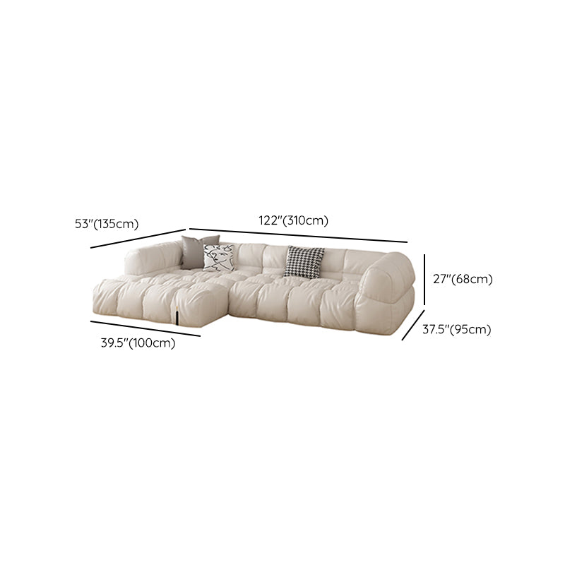 Modern Simple Square Arm Sofa & Chaise in White Biscuit Back Sectional Sofa