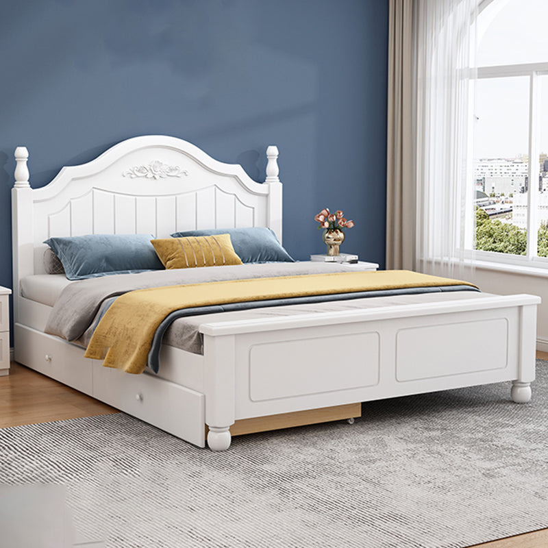 Solid Wood Standard Bed Contemporary White Bed with Panel Headboard