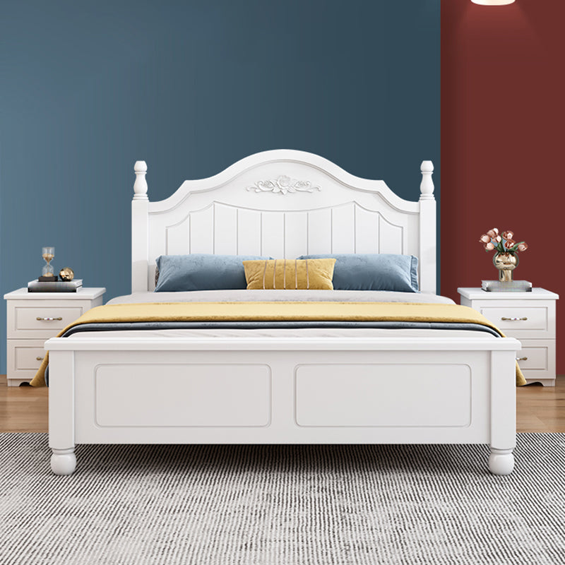 Solid Wood Standard Bed Contemporary White Bed with Panel Headboard