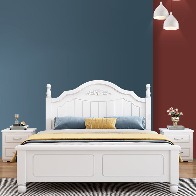 Solid Wood Standard Bed Contemporary White Bed with Panel Headboard