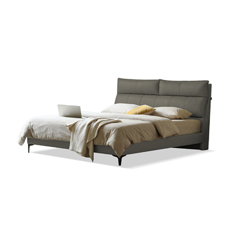 Leather Standard Bed Contemporary Wood Frame Bed with Upholstered Headboard