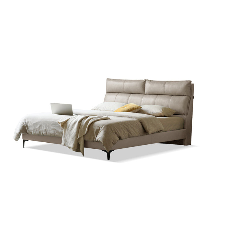 Leather Standard Bed Contemporary Wood Frame Bed with Upholstered Headboard