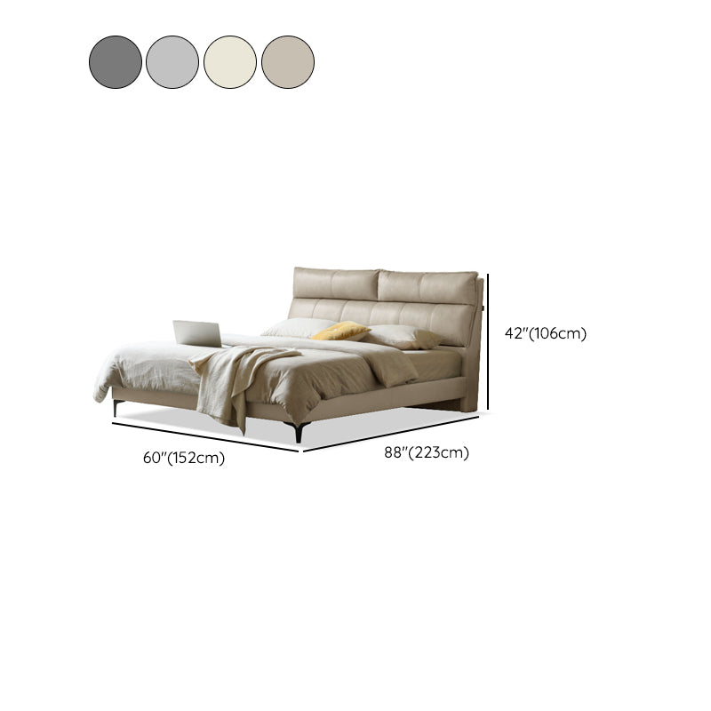 Leather Standard Bed Contemporary Wood Frame Bed with Upholstered Headboard