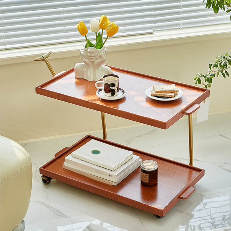 Solid Wood Sofa Side Accent Table with Shelf Rectangular Living Room Double Tier