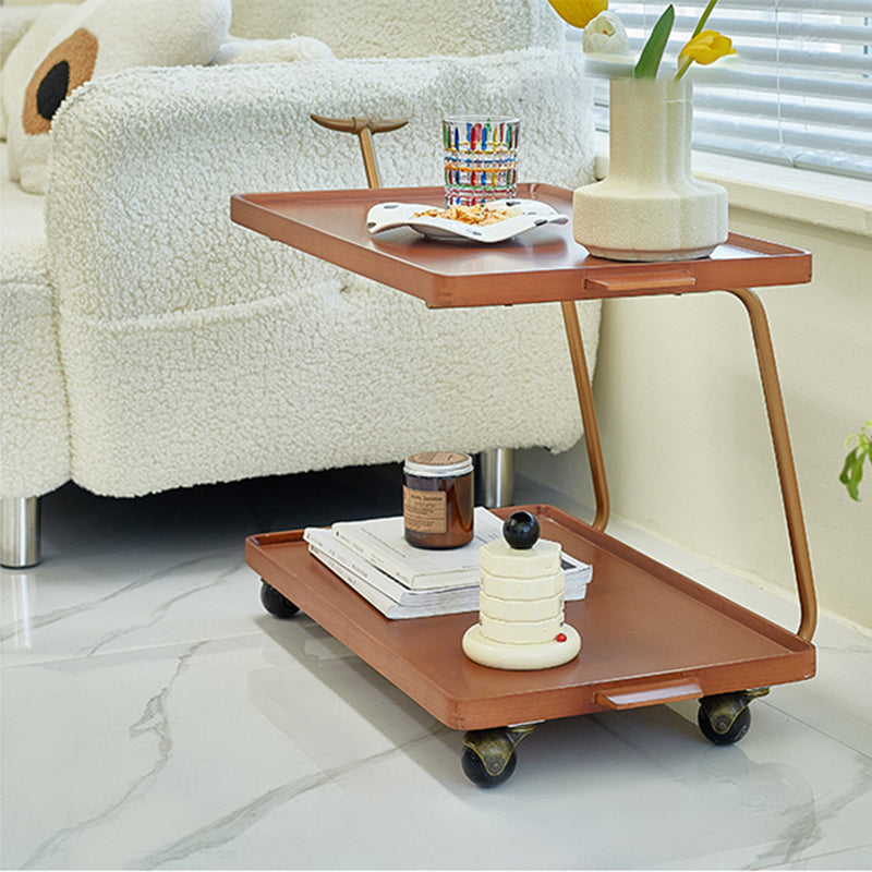 Solid Wood Sofa Side Accent Table with Shelf Rectangular Living Room Double Tier