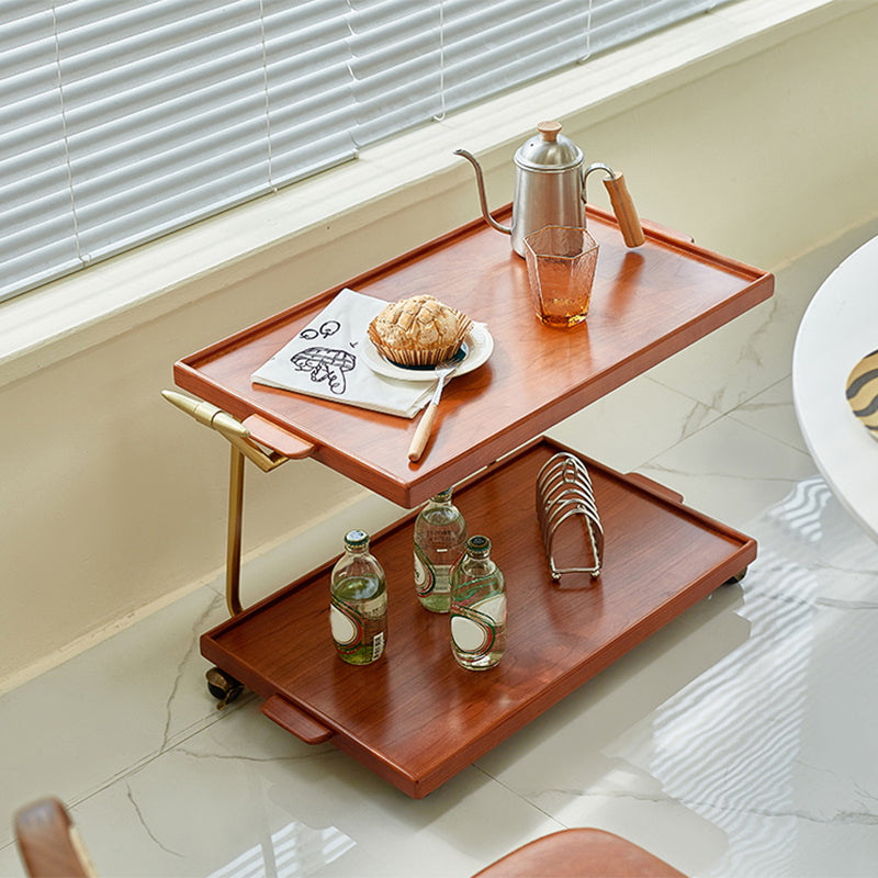 Solid Wood Sofa Side Accent Table with Shelf Rectangular Living Room Double Tier