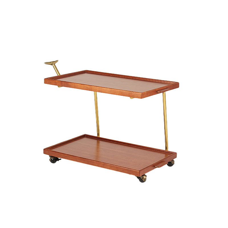 Solid Wood Sofa Side Accent Table with Shelf Rectangular Living Room Double Tier