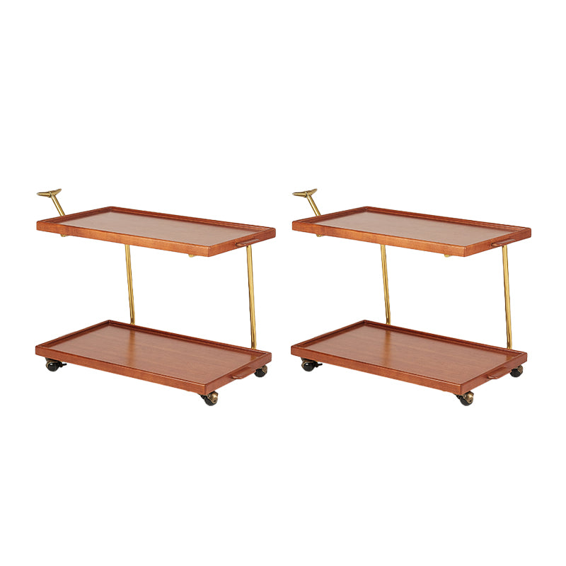 Solid Wood Sofa Side Accent Table with Shelf Rectangular Living Room Double Tier