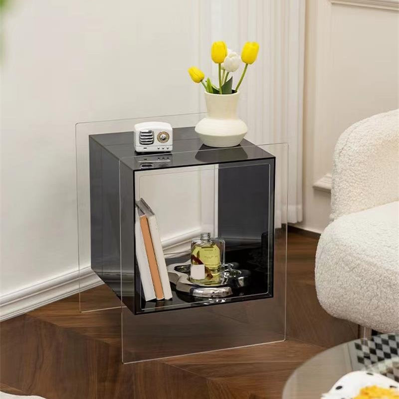 Glam End Slide Table Plastic Sled Rectangular with Shelf Living Room Corner Table