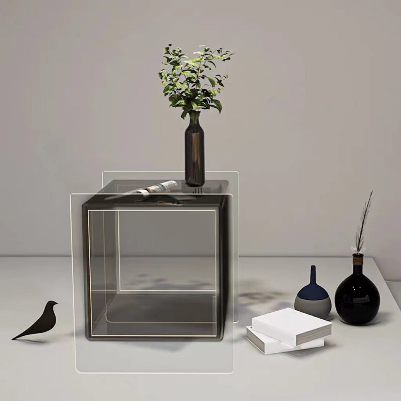 Glam End Slide Table Plastic Sled Rectangular with Shelf Living Room Corner Table