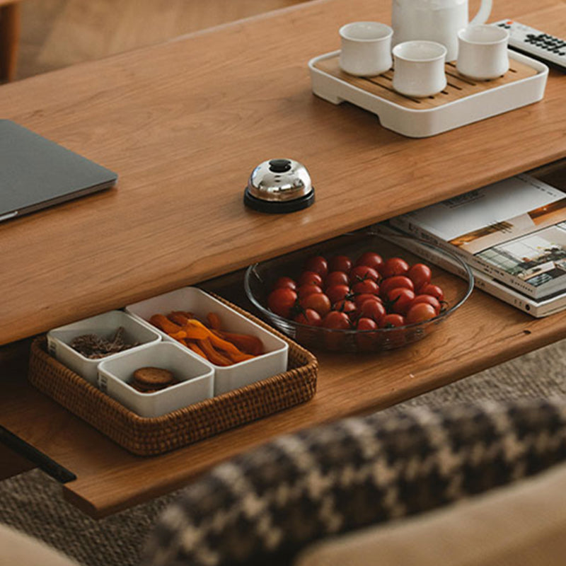 Farmhouse 4 Legs Coffee Table Solid Wood Cocktail Table with 2 Storage Drawers