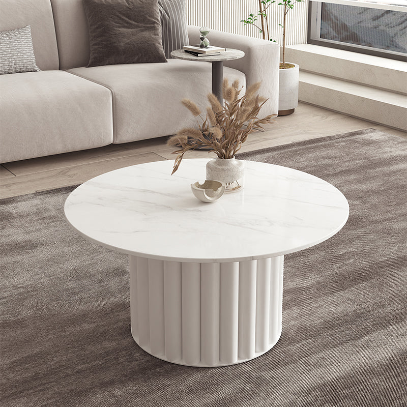 Slate Top Coffee Cocktail Table Modern Round Pedestal Coffee or End Table