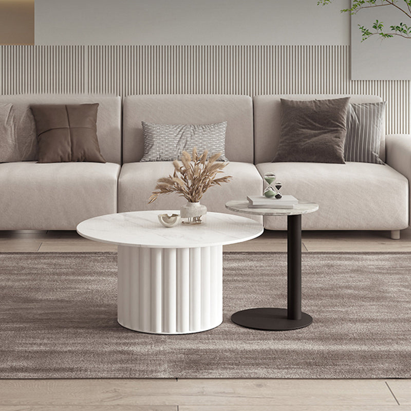 Slate Top Coffee Cocktail Table Modern Round Pedestal Coffee or End Table