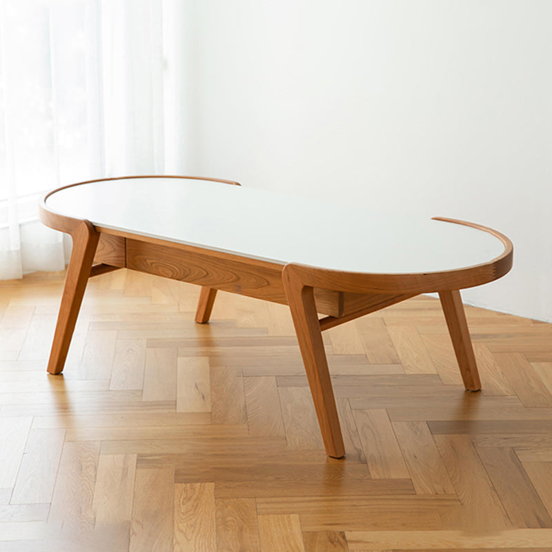 Farmhouse Wooden Coffee Table Elliptical 4 Legs Cocktail Table