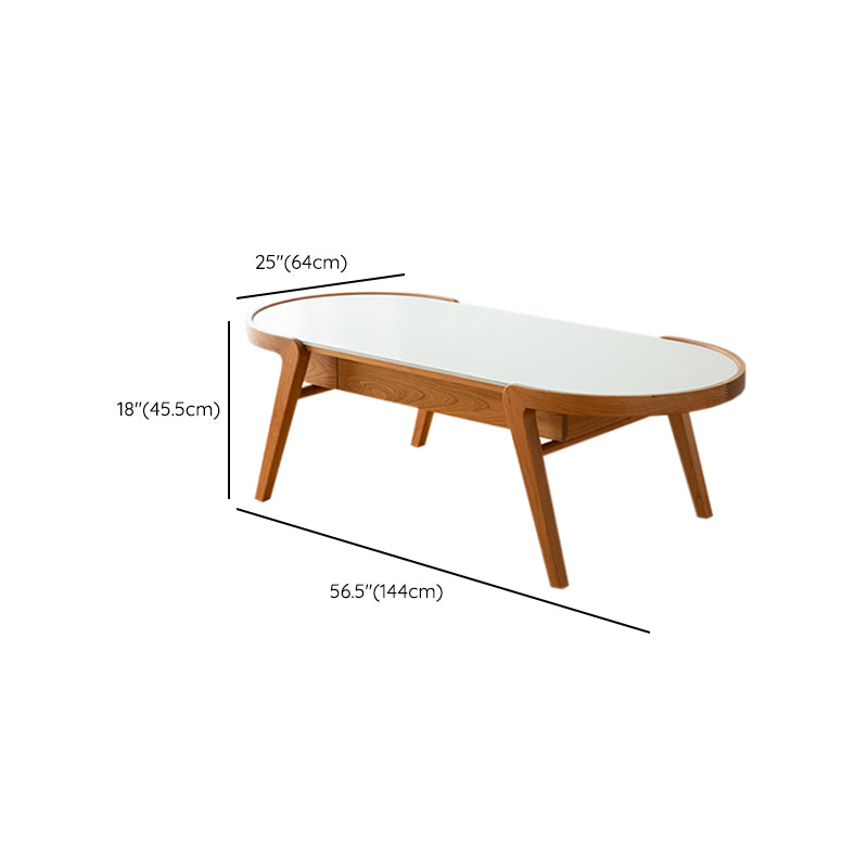 Farmhouse Wooden Coffee Table Elliptical 4 Legs Cocktail Table
