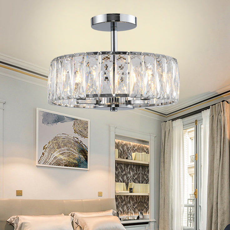 Cylinder Flush Mount Fixture Modern Crystal Flush Light for Living Room
