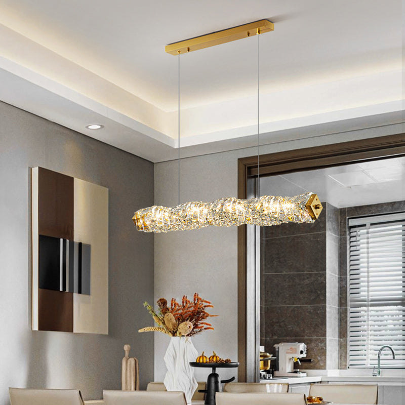 Crystal LED Pendant Ceiling Cylinder Kitchen Island Fixture in Gold Finish