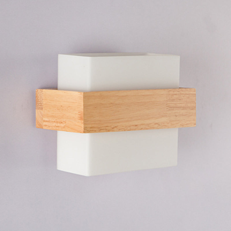 Modern Wood Wall Sconce Rectangle Shape Wall Light with Glass Shade for Living Room